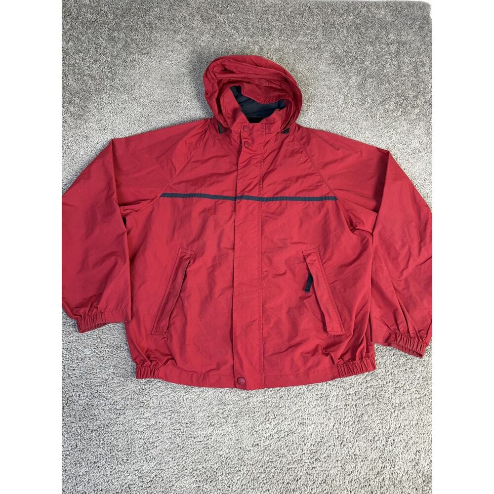Nautica Jacket Mens XL Red Windbreaker Hooded Lined Full Zip Pockets Relaxed Fit